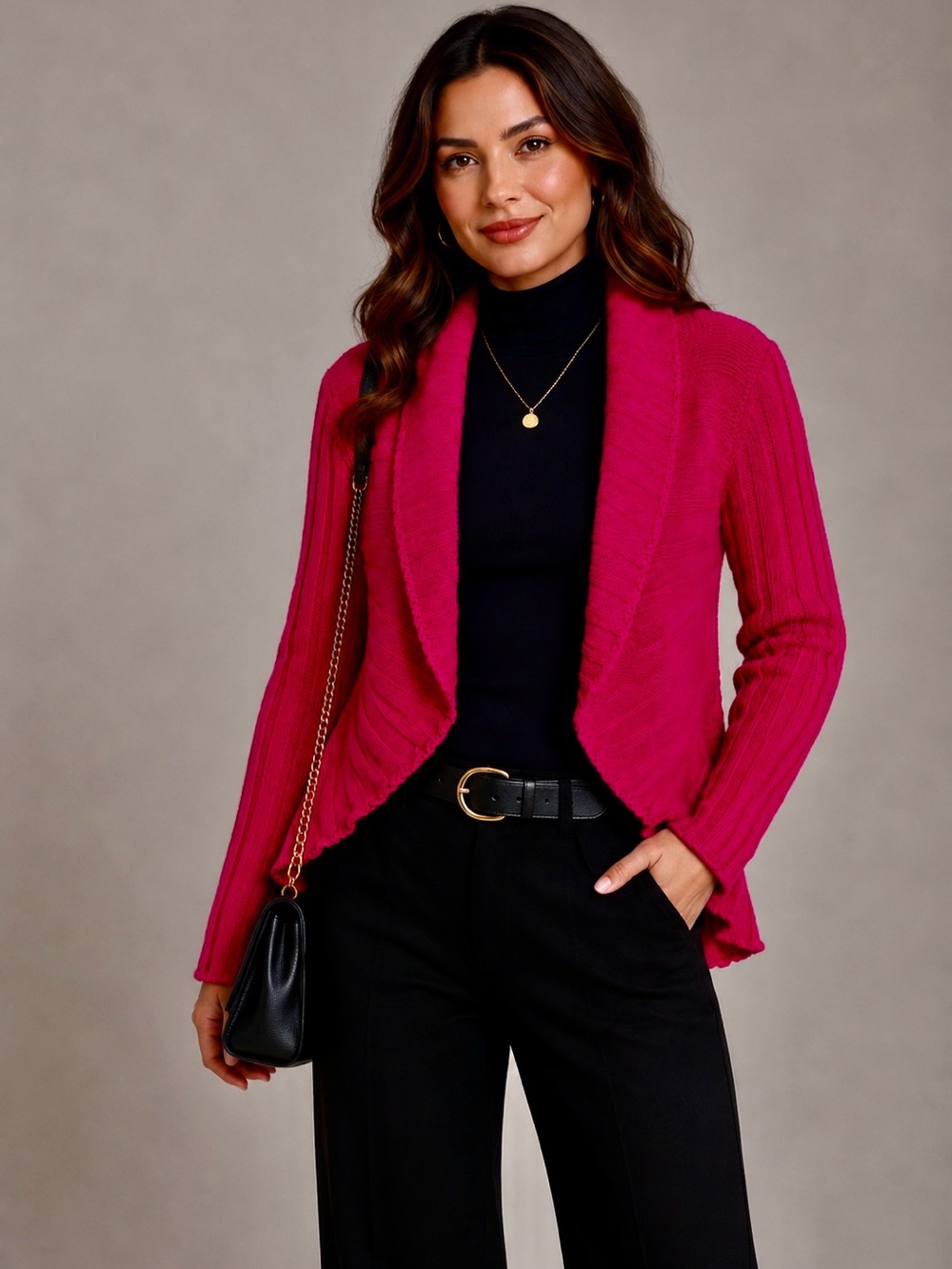 Additions By Chico's Open Front Cable Knit Cardigan Sweater Cotton Fuschia, Lg